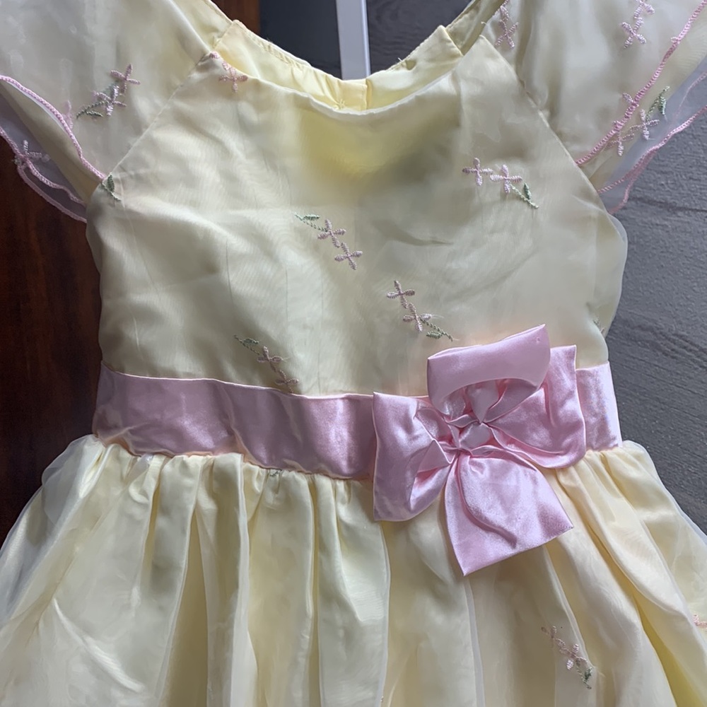 Girls yellow and pink floral holiday party dress size 7 - Picture 3 of 7